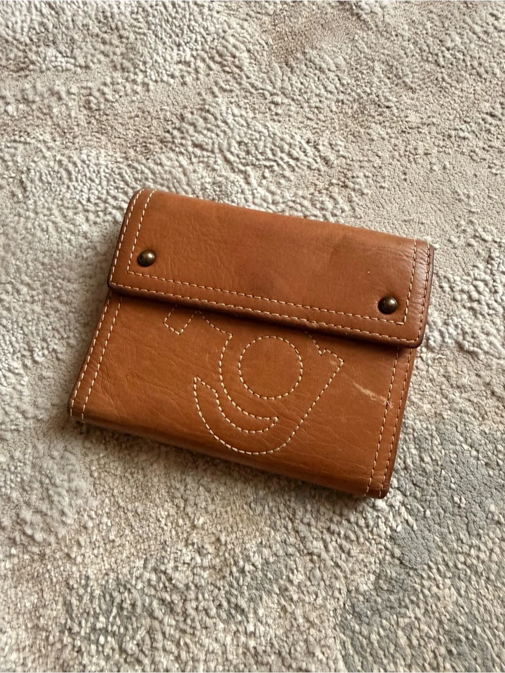 Purificación García Tan Leather Trifold Wallet